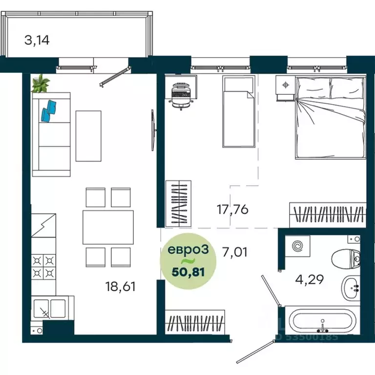 1-к кв. Иркутская область, Иркутск ул. Безбокова, 7А (50.81 м) - Фото 1