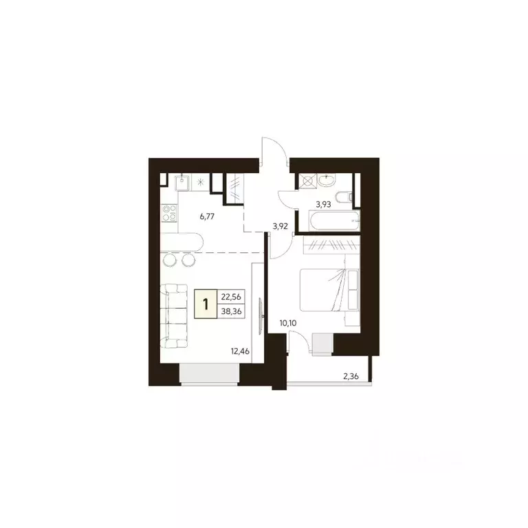 1-к кв. Башкортостан, Уфа ул. Жуковского, 19А (38.36 м) - Фото 1