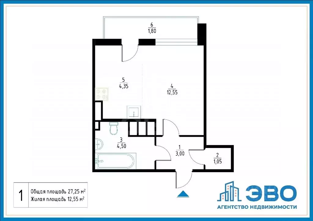 Студия Санкт-Петербург пос. Парголово, ул. Николая Рубцова, 3 (25.4 м) - Фото 2