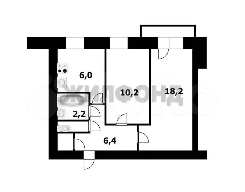 2-к. квартира, 44,7 м, 7/9 эт. - Фото 0