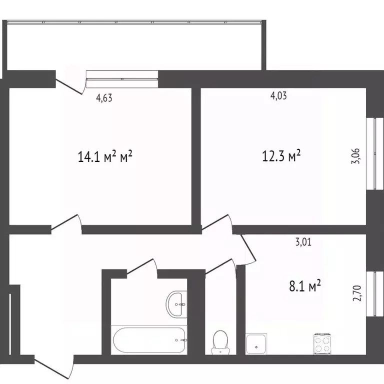 2-к кв. Ханты-Мансийский АО, Сургут просп. Мира, 16 (47.1 м) - Фото 1