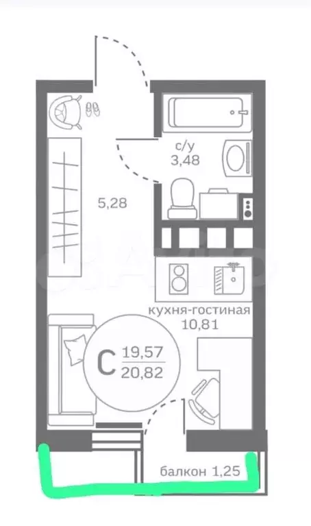 Квартира-студия, 21 м, 6/19 эт. - Фото 0