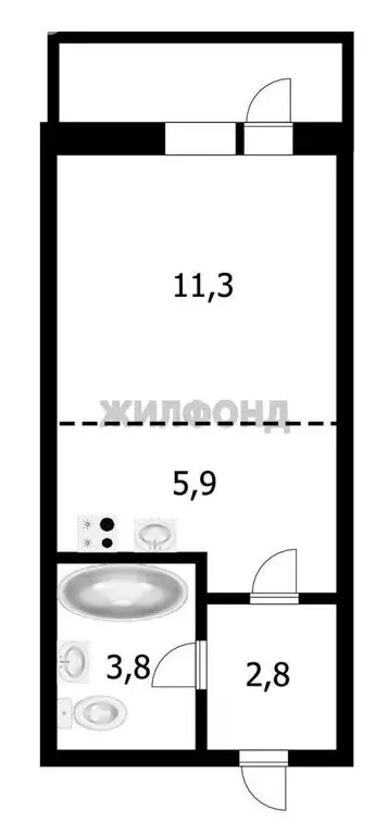 Квартира-студия: Новосибирск, улица Петухова, 162 (23.6 м) - Фото 1