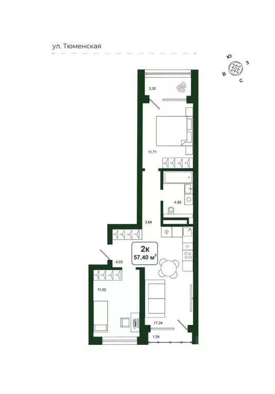 2-к кв. Тюменская область, Тюменский район, д. Дударева Родина-2 жилой ... - Фото 0