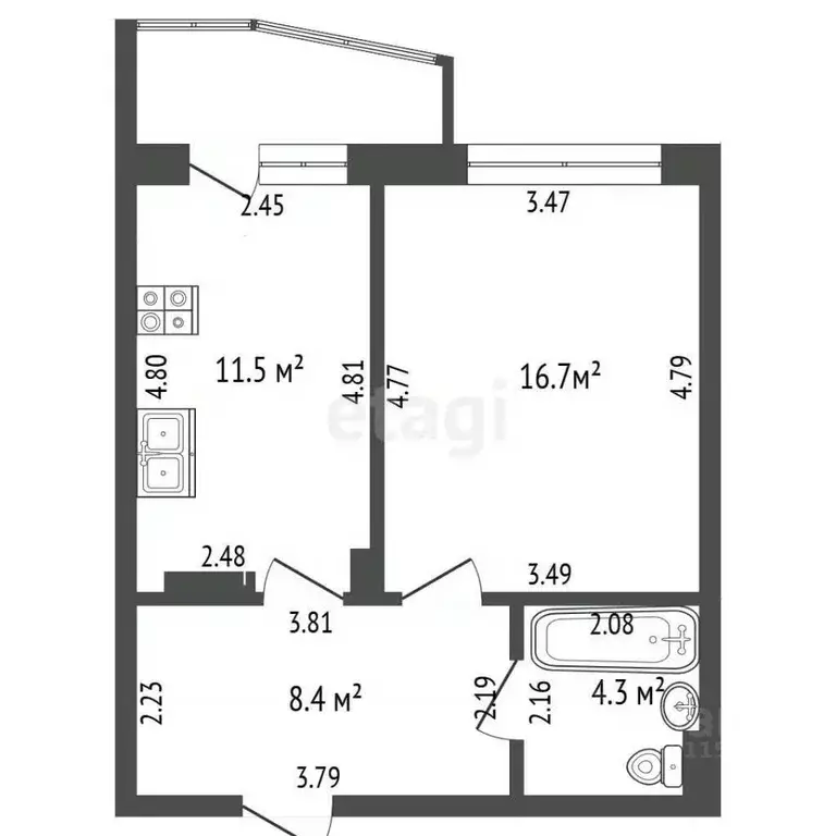 1-к кв. Чувашия, Чебоксары Ярмарочная ул., 9к2 (40.8 м) - Фото 2