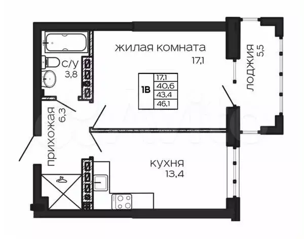 1-к. квартира, 45,3 м, 12/17 эт. - Фото 1