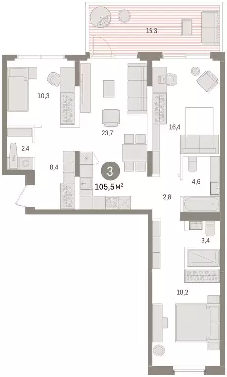 3-комнатная квартира: Тюмень, Мысовская улица (105.54 м) - Фото 2