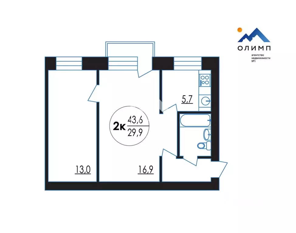 2-к кв. Вологодская область, Вологда ул. Космонавта Беляева, 26 (43.6 ... - Фото 2