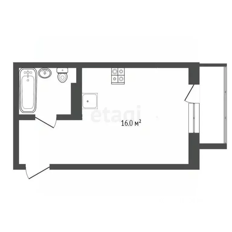 Студия Тюменская область, Тюмень Велижанская ул., 66 (24.9 м) - Фото 1