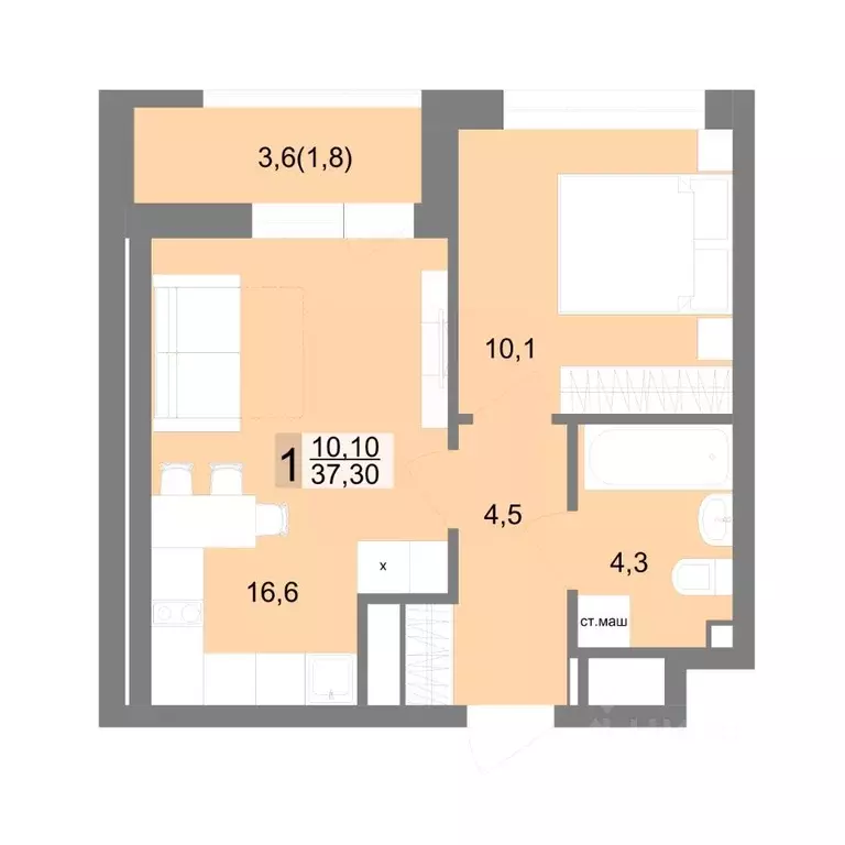 1-к кв. Свердловская область, Екатеринбург ул. Семена Лагоды, 80 (37.3 ... - Фото 0