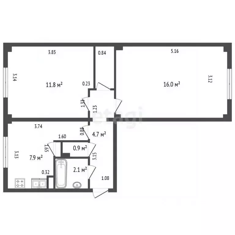2-к кв. Санкт-Петербург ул. Новоселов, 1 (44.9 м) - Фото 2