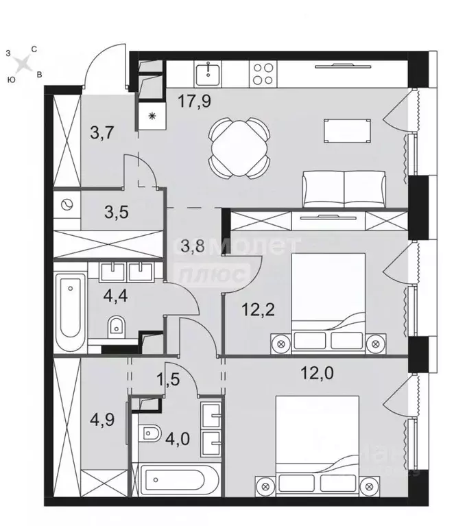 2-к кв. Москва Снежная ул., 22с3 (68.4 м) - Фото 2