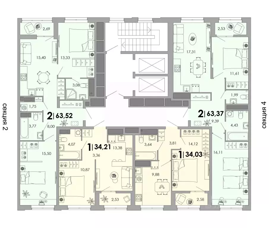 1-к кв. Владимирская область, Владимир Уно жилой комплекс (34.03 м) - Фото 2