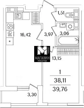 1-к кв. Санкт-Петербург Октябрьская наб., 120 (39.76 м) - Фото 1