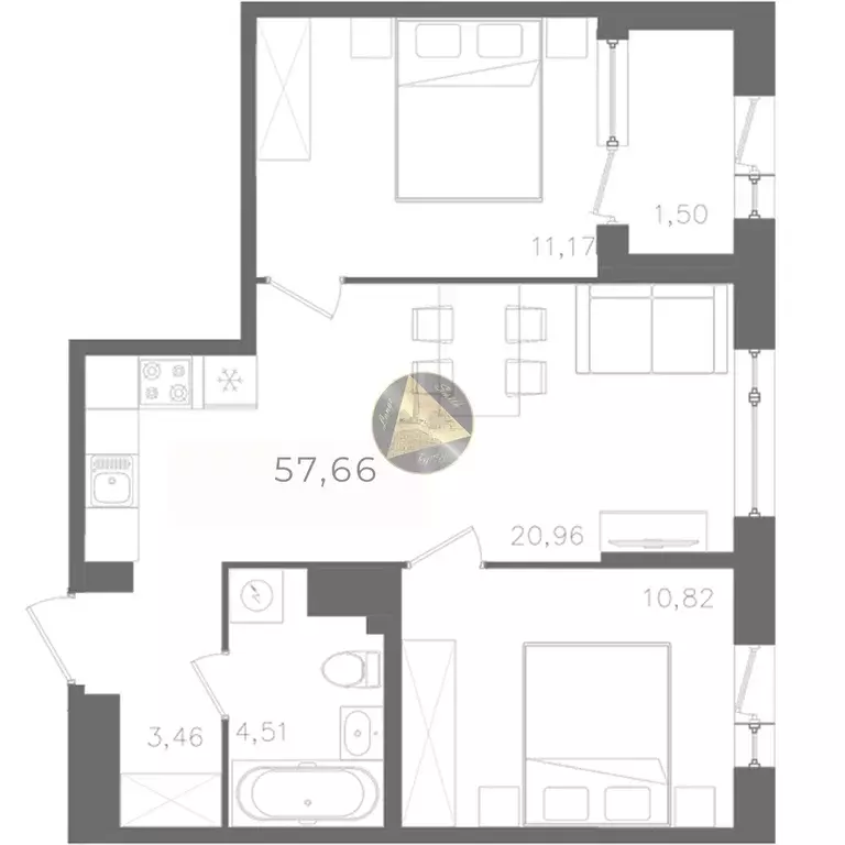 Продаётся 2-к квартира, 57.66 м - Фото 1