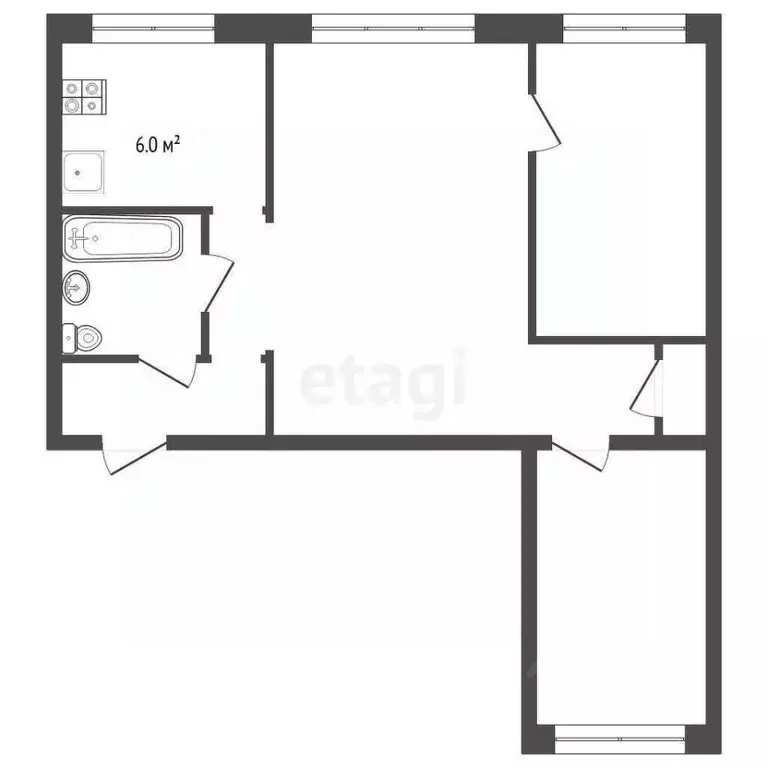 3-к кв. Тюменская область, Тюмень ул. Бирюзова, 12 (53.9 м) - Фото 1