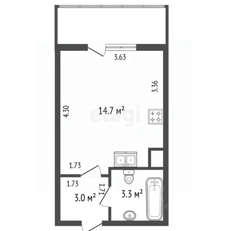Студия Санкт-Петербург ул. Среднерогатская, 16к2 (21.0 м) - Фото 2