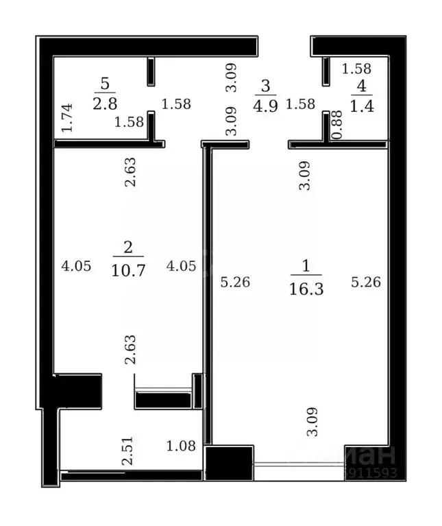 1-к кв. Чувашия, Чебоксары Пролетарская ул., 25к1 (34.1 м) - Фото 2
