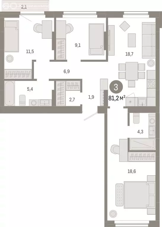 3-комнатная квартира: Новосибирск, квартал Лебедевский (81.2 м) - Фото 1