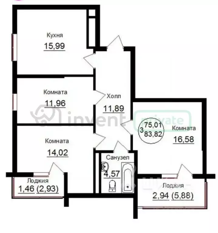3-к кв. Калининградская область, Калининград ул. 9 Апреля, 88А (83.82 ... - Фото 2