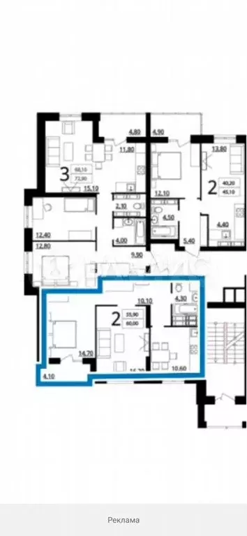 2-к. квартира, 60 м, 20/23 эт. - Фото 0