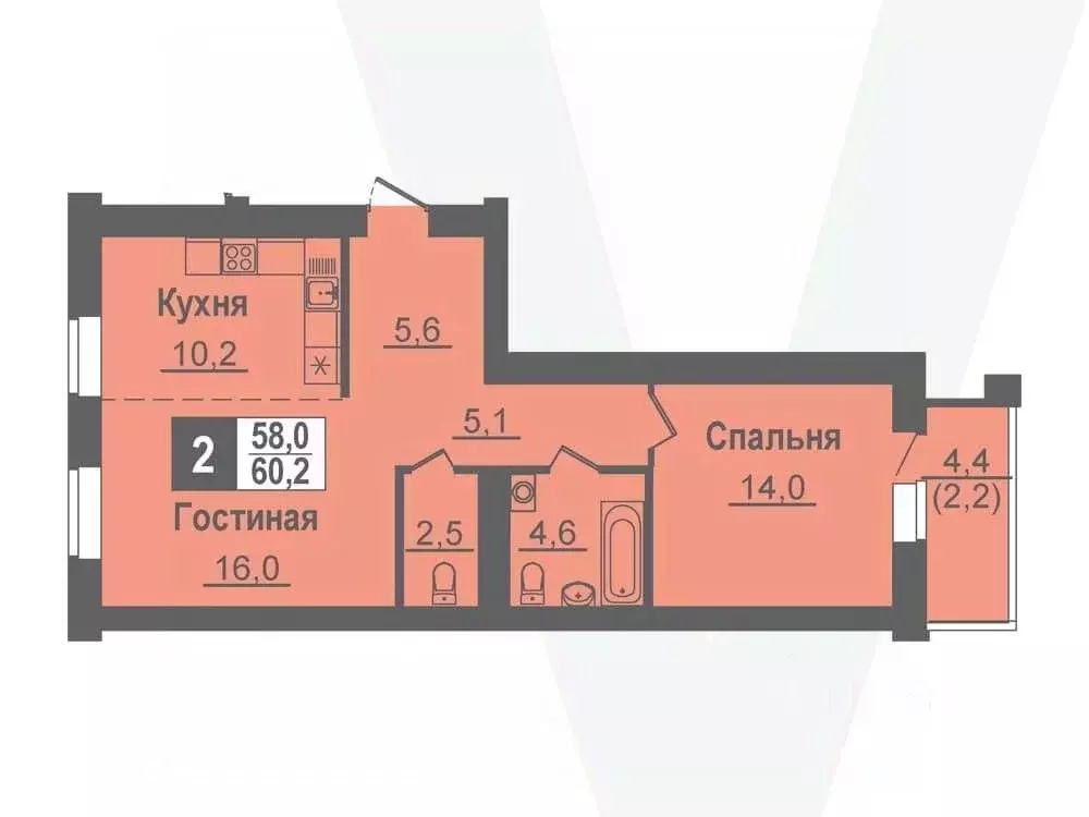 2-к кв. Новосибирская область, Кольцово рп, 5-й мкр  (60.2 м) - Фото 0