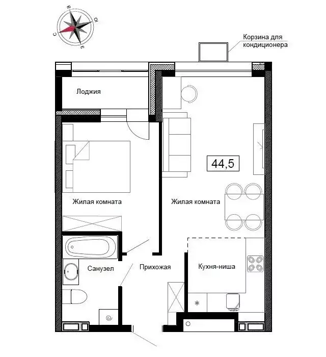 Квартира-студия: Новый, улица Ленина, 6с2 (44.5 м) - Фото 1