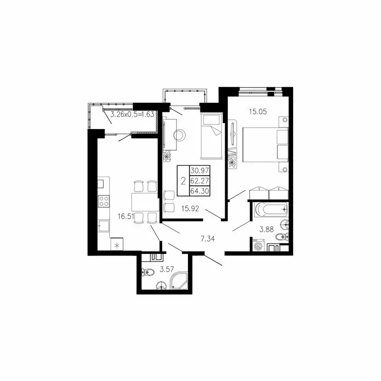 2-комнатная квартира: Кропоткин, Лесной переулок, 106 (64.3 м) - Фото 1