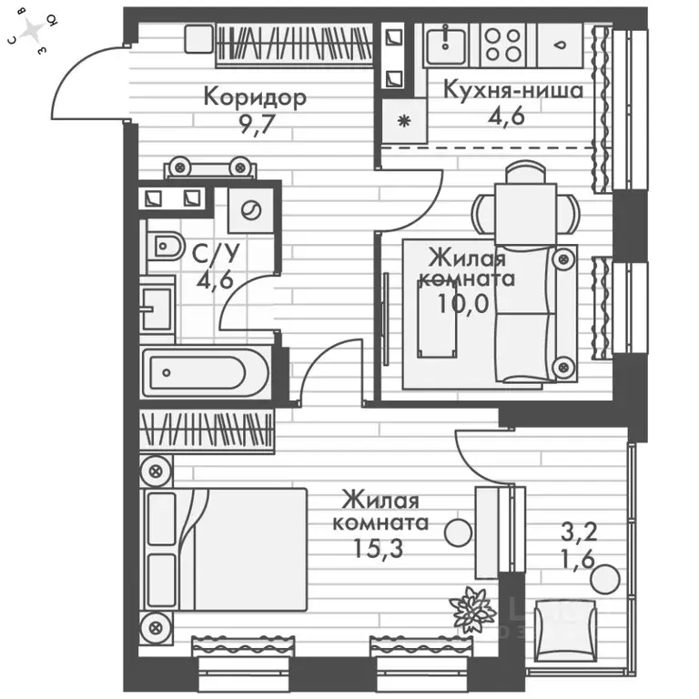 2-к кв. Татарстан, Зеленодольский район, Октябрьское с/пос, пос. ... - Фото 1