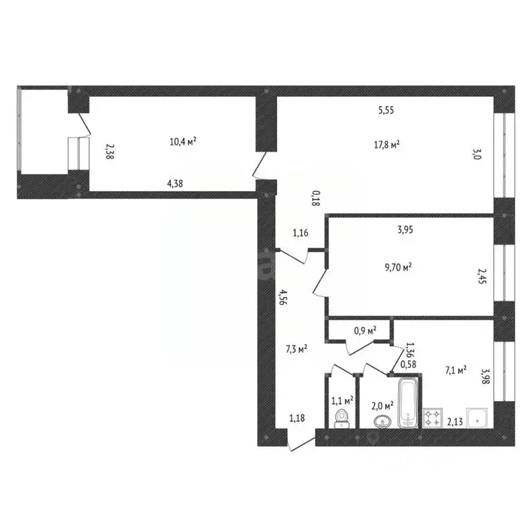 3-к кв. Башкортостан, Уфа ул. Ухтомского, 12 (56.4 м) - Фото 2