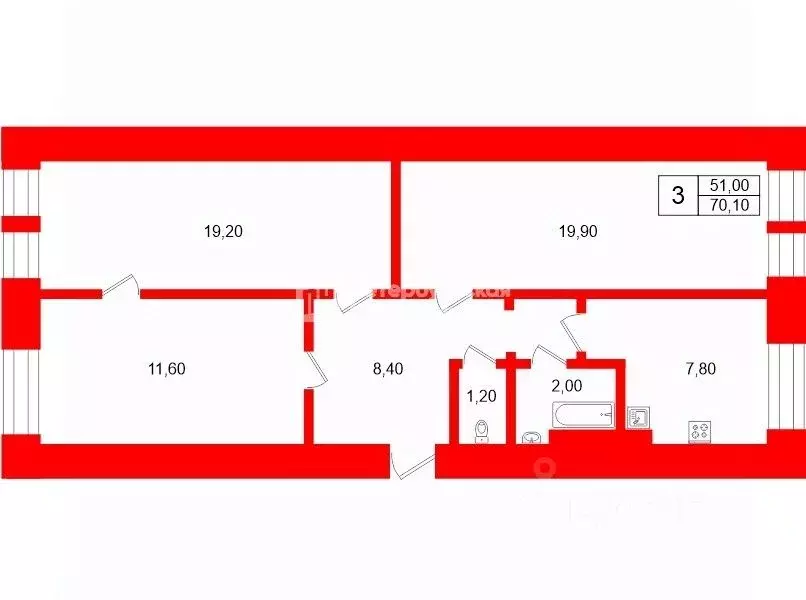 3-к кв. Санкт-Петербург Дачный просп., 23К6 (70.1 м) - Фото 2