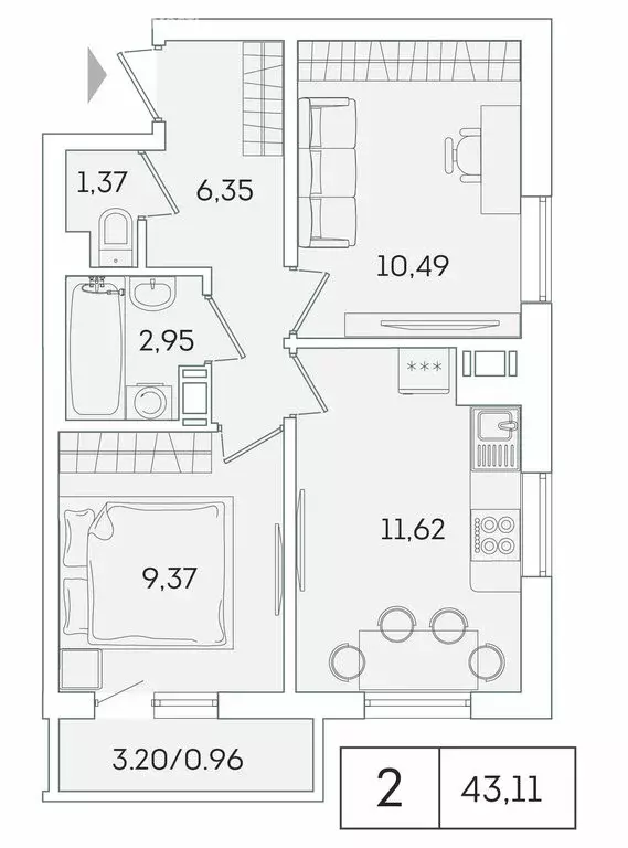 2-комнатная квартира: Мурино, Графская улица, 6к4 (42.4 м) - Фото 0