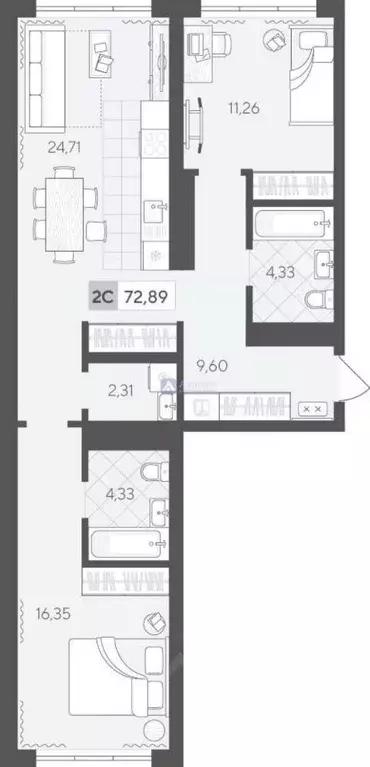 2-к кв. Тюменская область, Тюмень ул. Сергея Корепанова, 34 (72.89 м) - Фото 1