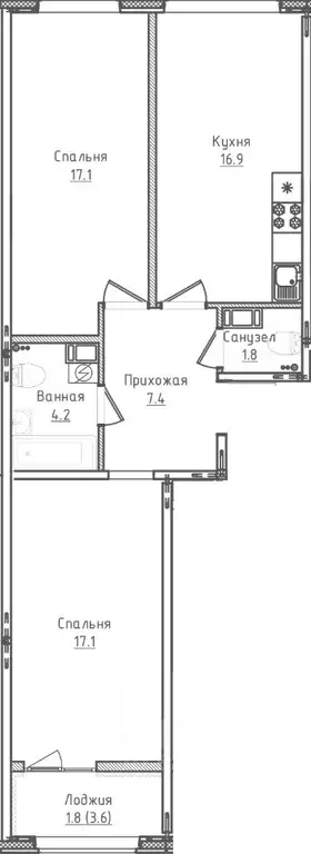 2-к кв. Новгородская область, Великий Новгород ул. Королева, 13 (66.3 ... - Фото 1