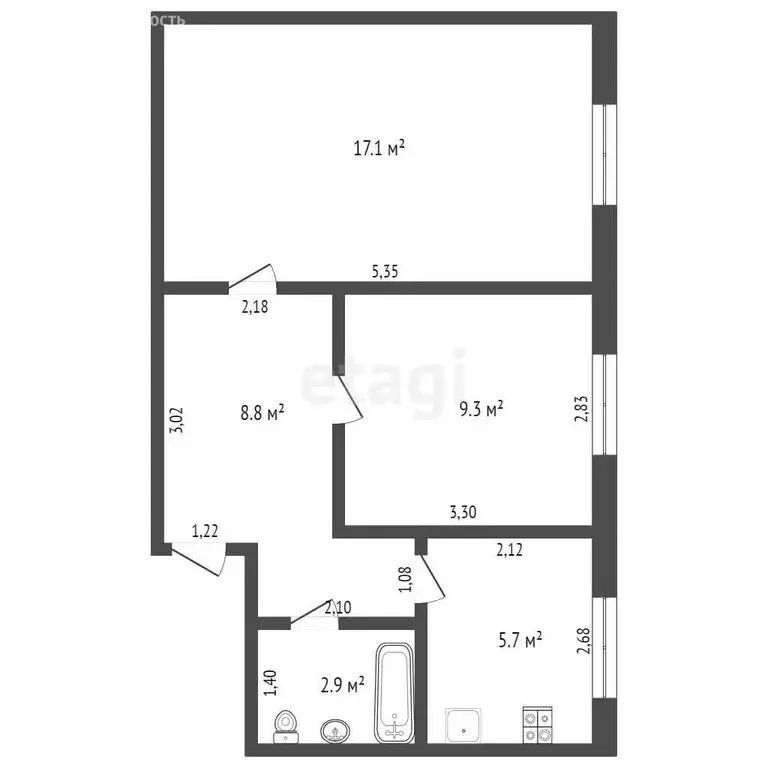 2-комнатная квартира: село Верх-Катунское, улица Мира, 8 (43.8 м) - Фото 1