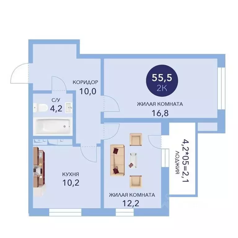 2-комнатная квартира: Анапа, улица Ленина, 241к2 (55.8 м) - Фото 0
