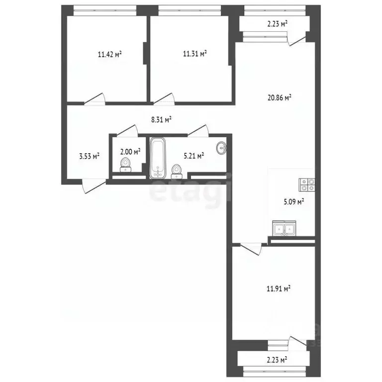 3-к кв. Тюменская область, Тюмень ул. Молодогвардейцев, 5к1 (79.5 м) - Фото 2