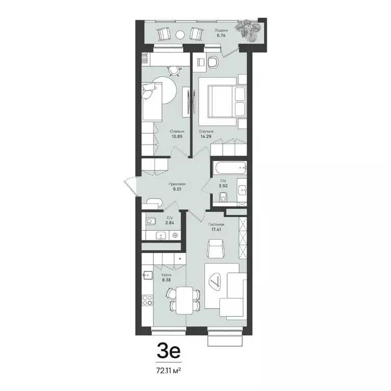 3-к кв. Пермский край, Пермь Уинская ул., 54 (72.11 м) - Фото 1