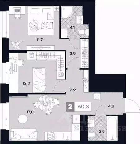 2-к кв. Москва Лодочная ул., 27К2 (60.3 м) - Фото 0