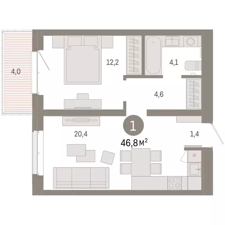 1-комнатная квартира: Тюмень, жилой комплекс На Минской (46.76 м) - Фото 1