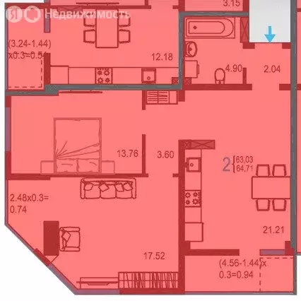 2-комнатная квартира: Ялта, улица Кирова, 155Ак1 (63 м) - Фото 1