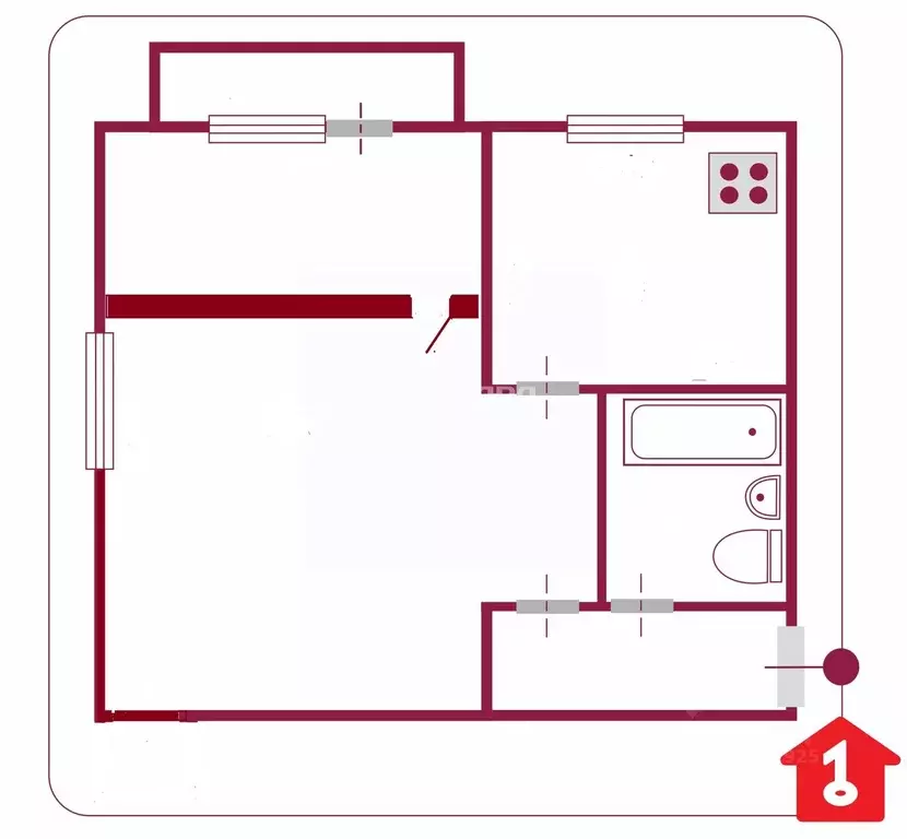 1-к кв. Омская область, Омск просп. Мира, 34Б (30.8 м) - Фото 1