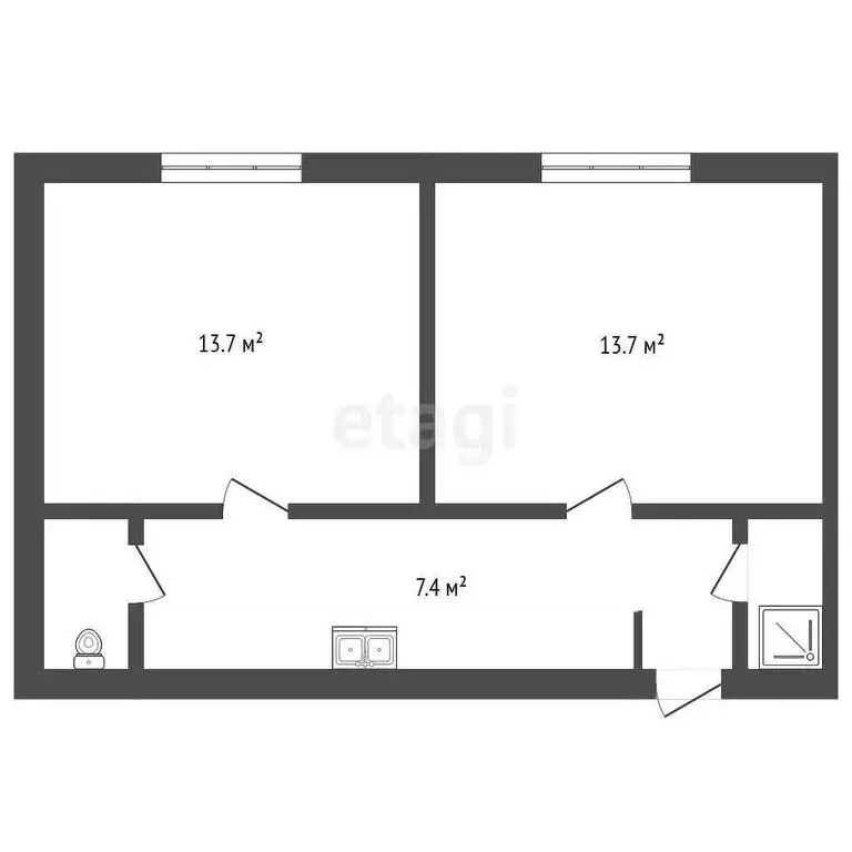 1к в -комнатной квартире (13.9 м) - Фото 1