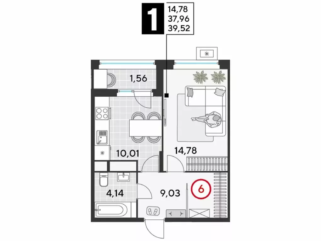 1-комнатная квартира: Реутов, 3-й микрорайон, ЖК Эво, к5 (39.52 м) - Фото 1