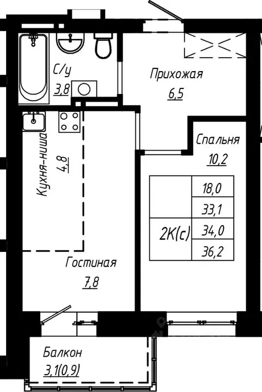 2-к кв. Алтайский край, Барнаул ул. Чернышевского, 189к3 (34.0 м) - Фото 0