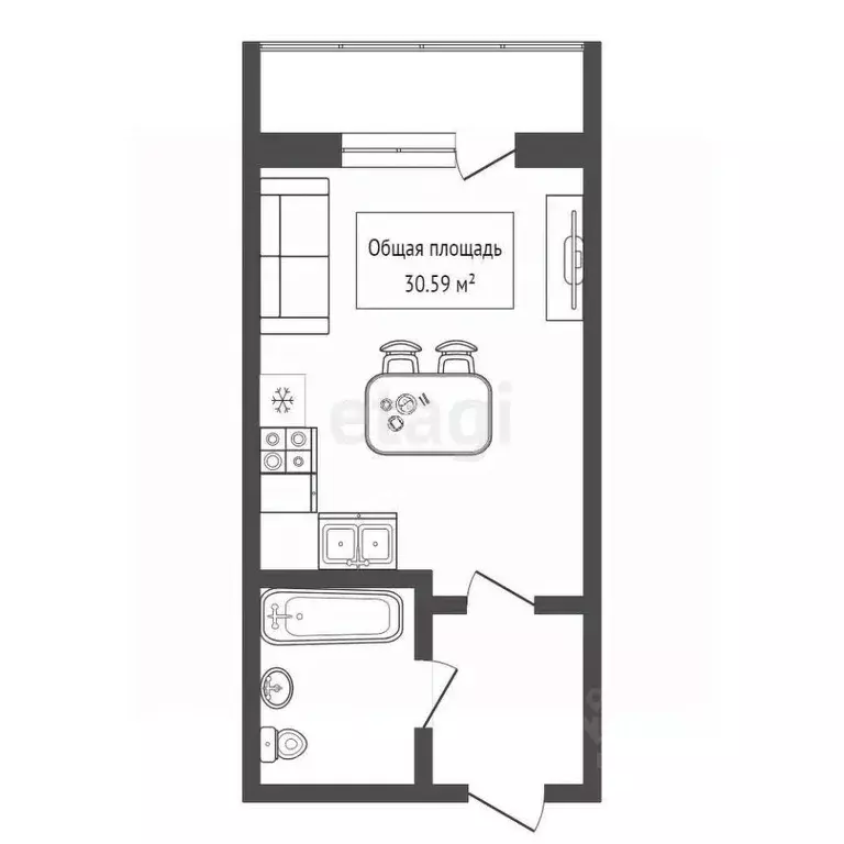 Студия Новосибирская область, Новосибирск Закаменский мкр, 20 (30.59 ... - Фото 2