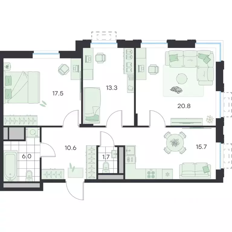 3-к кв. Московская область, Раменское G3 Михалевич жилой комплекс ... - Фото 1