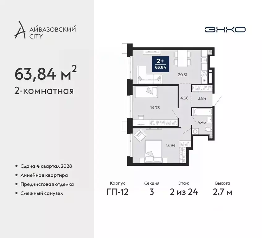 2-к кв. Тюменская область, Тюмень Айвазовский Сити жилой комплекс ... - Фото 0