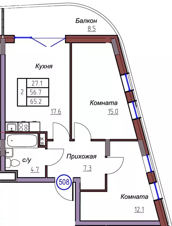 2-комнатная квартира: Калининградская область, Светлогорск (65.2 м) - Фото 1