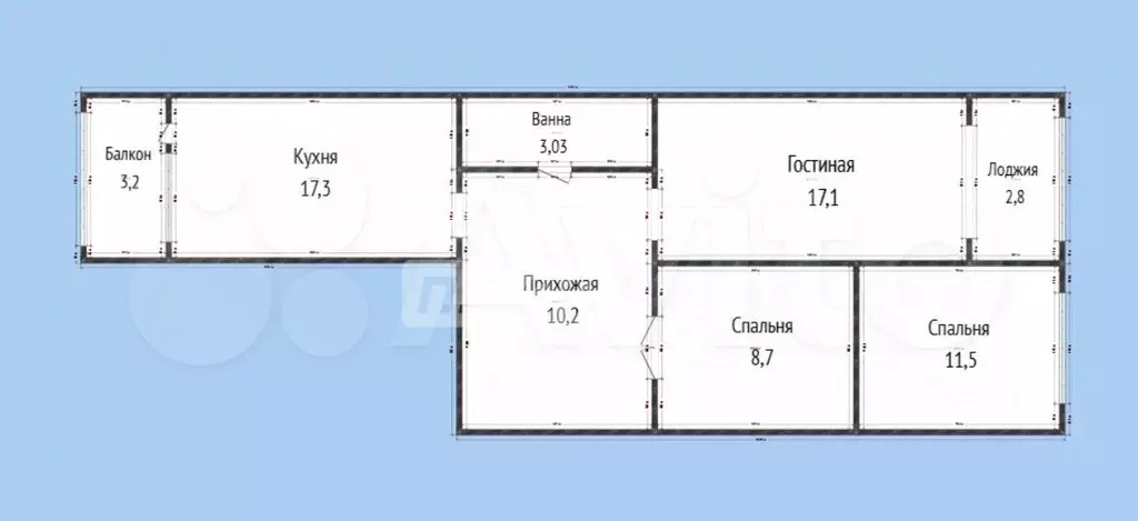 3-к. квартира, 72 м, 5/6 эт. - Фото 0
